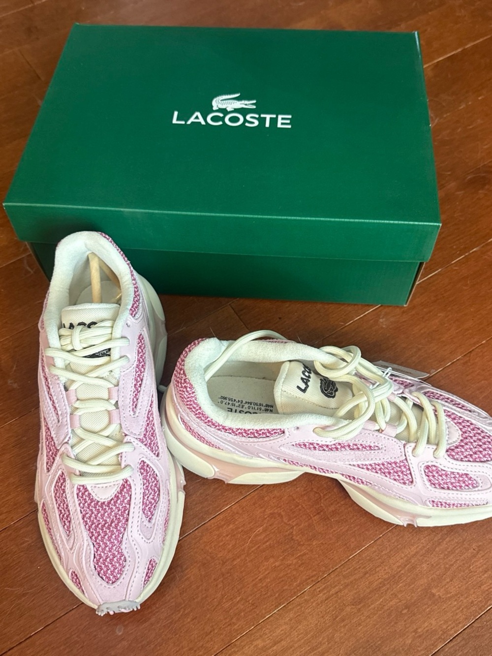 Lacoste Women's Pink and Cream Mesh Lace-Up Sneakers